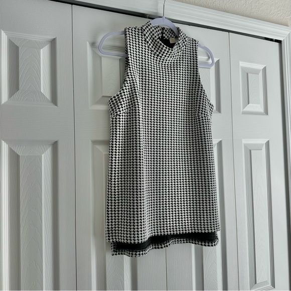 Michael Kors Houndstooth Sleeveless Mock Neck Top Black White Size Medium - Picture 3 of 8